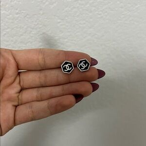Black and White Hexagon Stud Earrings